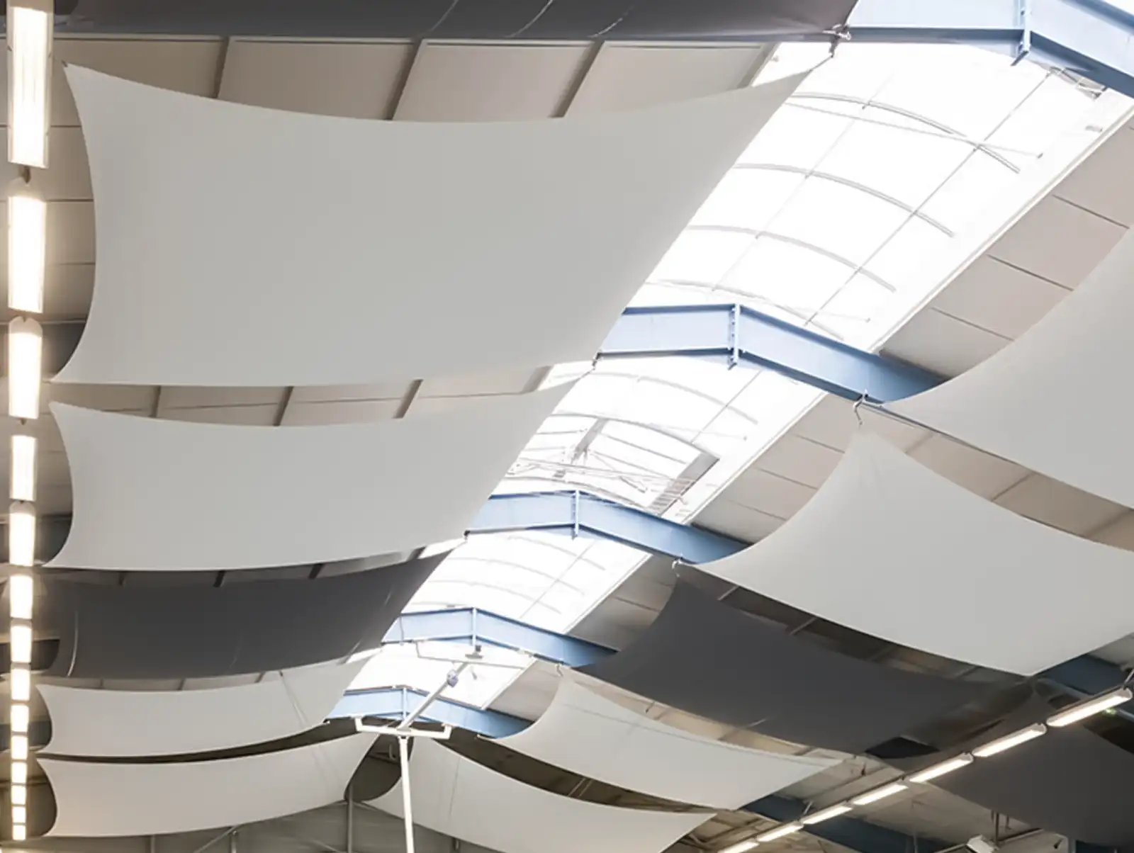 Toiles acoustiques accrochées au plafond d'une salle de sport